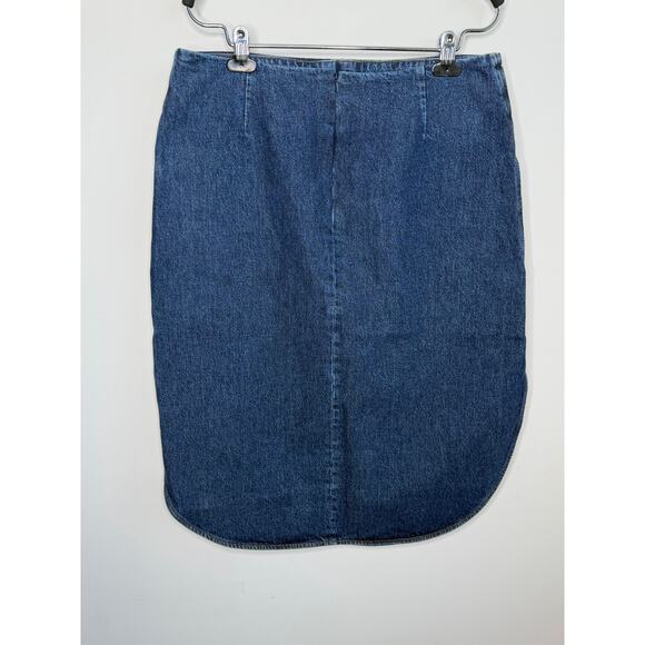 Toteme High Waisted Curved Hem Denim Pencil Midi Skirt Blue Women's Size 40 - Picture 6 of 10